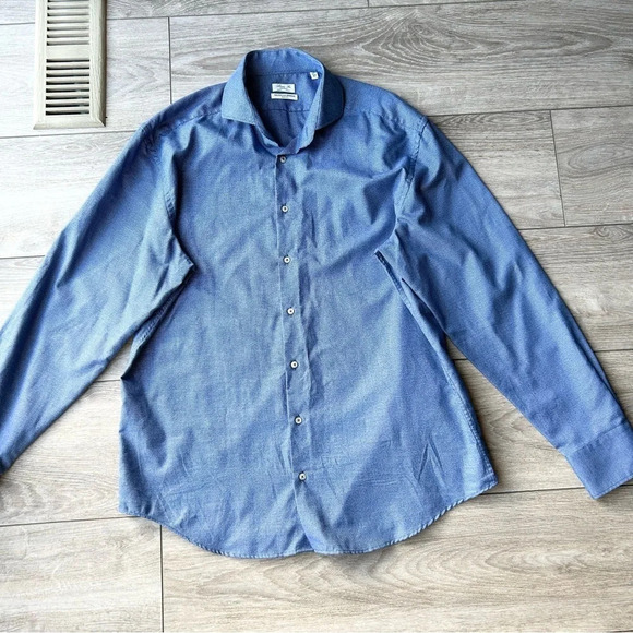 Linea In Blue Non Iron Slim Fit  Button Down Shirt Made in Italy - Picture 3 of 13